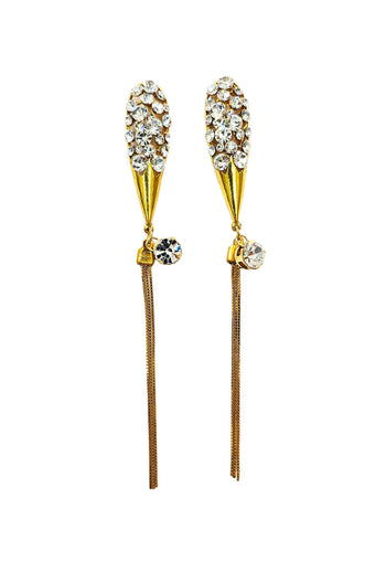 Brinco Musa de gota cristal e franjas douradas