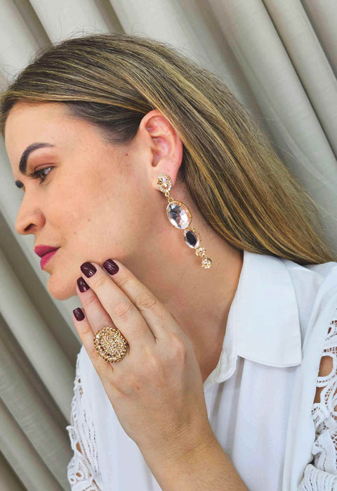 Brinco Laura com pedras pêssego banhado no dourado