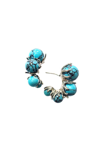 Brinco de argola Vera com pedras azul turquesa banhada no prata