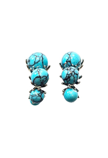 Brinco de argola Vera com pedras azul turquesa banhada no prata
