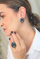 Brinco Tarsila: Elegante com Pedras Âmbar e Azul Marinho no Vintage | Peça Exclusiva