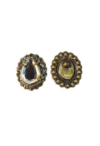 Brinco Arlete oval com pedras black diamond banhado no ouro velho