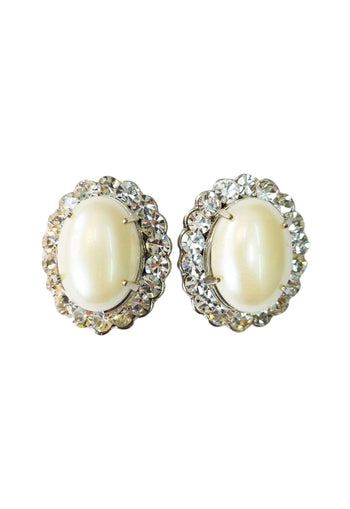 Brinco Gobi oval de perolas com strass cristal banhado no prata