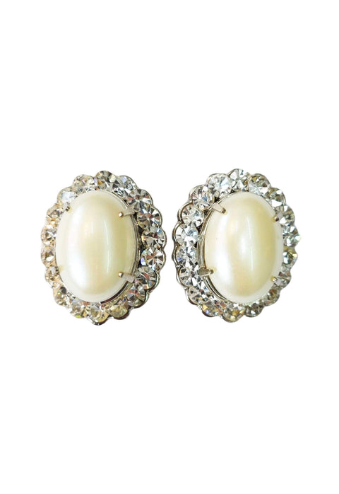 Brinco Gobi oval de perolas com strass cristal banhado no prata