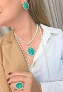 Brinco Oval Verde Água Cristais Dourado | Brinco Geração