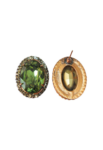 Brinco Gonzalez oval de pedras verde e black diamond banhado no vintage