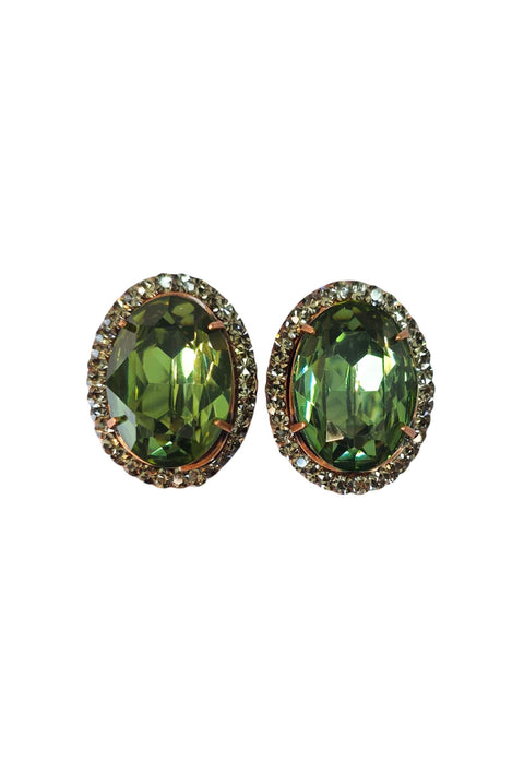 Brinco Gonzalez oval de pedras verde e black diamond banhado no vintage