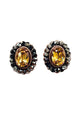 Brinco Herança oval com pedras marrom e hematite banhado no vintage