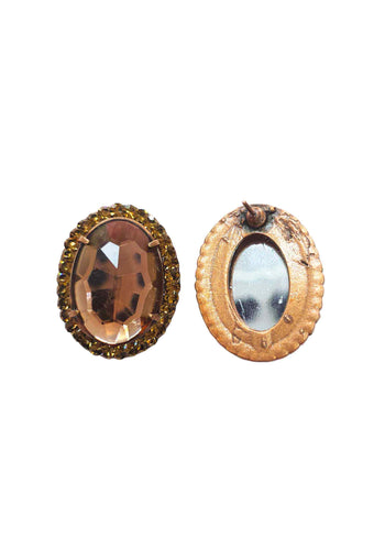 Brinco Zuleide: Elegante Oval com Pedras Marrons no Vintage | Design By Sahara