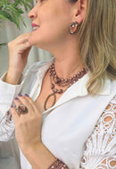 Brinco Zuleide: Elegante Oval com Pedras Marrons no Vintage | Design By Sahara