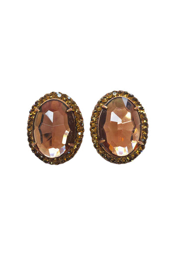 Brinco Zuleide: Elegante Oval com Pedras Marrons no Vintage | Design By Sahara
