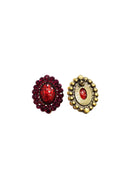 Brinco Doha Red oval com pedras vermelhas banhado no ouro velho