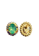 Brinco Ester menta oval com pedra menta e strass boreal banhado no dourado