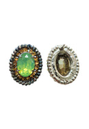 Brinco Isaura: Elegante Oval com Pedras Menta e Marrom no Prata | Peça Exclusiva