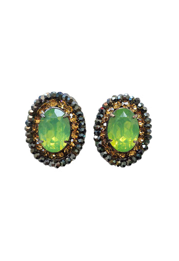 Brinco Isaura: Elegante Oval com Pedras Menta e Marrom no Prata | Peça Exclusiva