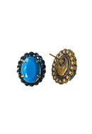 Brinco Melodia oval de pedras azul banhado no ouro velho