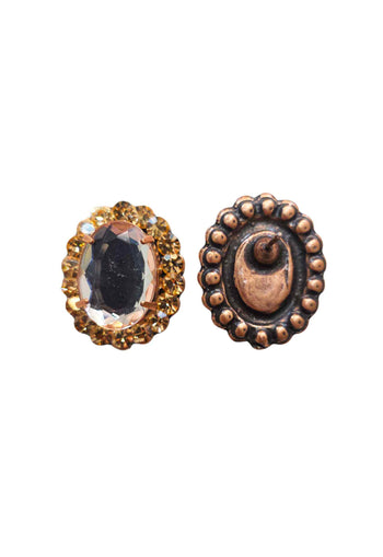 Brinco Cris Caires: Oval com Pedras Pêssego no Vintage | Sahara Acessórios