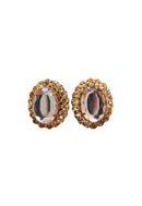 Brinco Cris Caires: Oval com Pedras Pêssego no Vintage | Sahara Acessórios