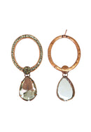 Brinco Lambrusco oval com strass e pedras black diamond banhado no vintage