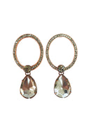Brinco Lambrusco oval com strass e pedras black diamond banhado no vintage