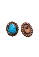 Brinco Oval Azul Marrom Vintage | Brinco Antiquário