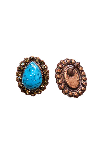 Brinco Oval Azul Marrom Vintage | Brinco Antiquário