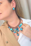 Brinco Oval Azul Marrom Vintage | Brinco Antiquário