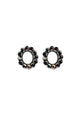 Brinco Valquíria oval com pedra leitosa e strass hematite banhado no grafite