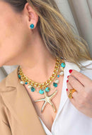 Brinco Beira-Mar de pedras azul turquesa banhado no dourado