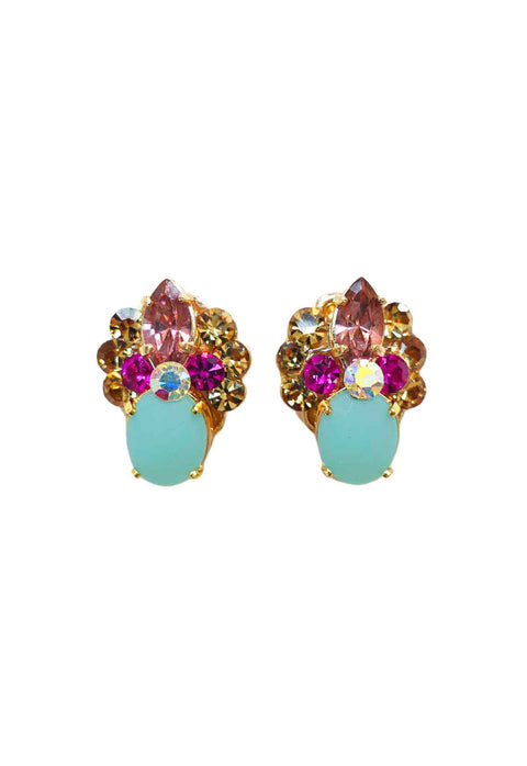 Brinco Glaura Classic: Pequeno e Delicado com Pedras Coloridas Banhado no Dourado | Destaque no seu Look