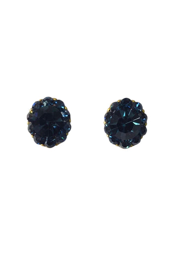 Brinco Dandara oval com strass azul banhado no ouro velho