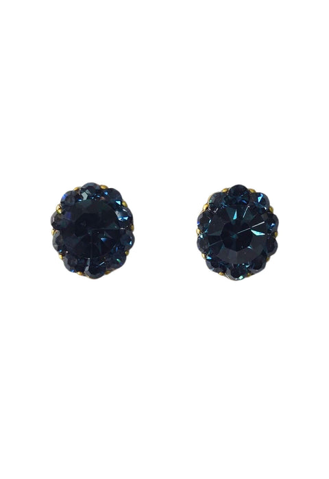Brinco Dandara oval com strass azul banhado no ouro velho