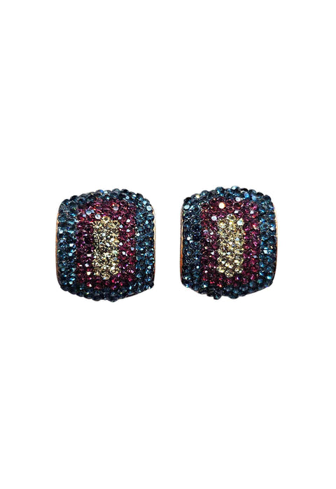 Brinco Estela retangular com pedras coloridas banhado no vintage