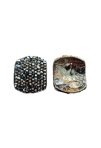 Brinco Estela retangular com pedras hematite banhado no grafite