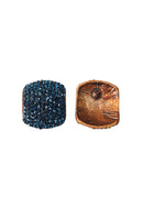 Brinco Estela retangular com pedras azul montana banhado no vintage