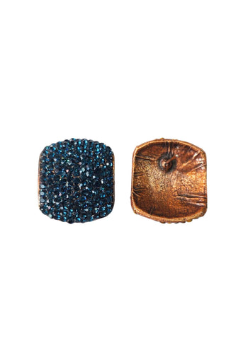 Brinco Estela retangular com pedras azul montana banhado no vintage