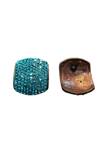 Brinco Estela retangular com pedras blue zircon banhado no vintage