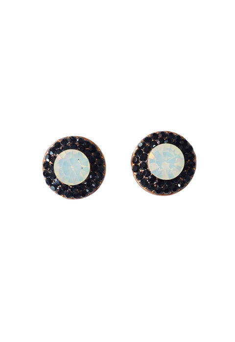 Brinco Vick Fortuna com strass jet e miolo white opal no banho vintage