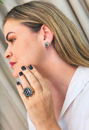 Brinco Vick Marion black diamond e hematite banhado no dourado