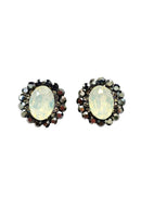 Brinco Jenifer redondo com pedra opal e hematite banhado no grafite