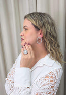 Brinco Ponche oval com strass cristal banhado no grafite