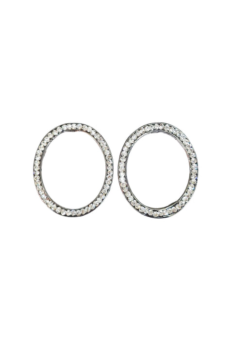 Brinco Ponche oval com strass cristal banhado no grafite