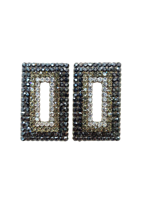 Brinco Débora: Retangular com Pedras Hematite e Cristal Banhado no Prata | Noite Inesquecível