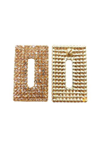 Brinco Maria Eugênia: Retangular com Strass Pêssego Banhado no Dourado | Design Exclusivo