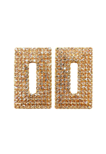 Brinco Maria Eugênia: Retangular com Strass Pêssego Banhado no Dourado | Design Exclusivo