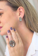 Brinco Viviane: Retangular Elegante com Strass Black Diamond no Vintage | Brilho na Medida