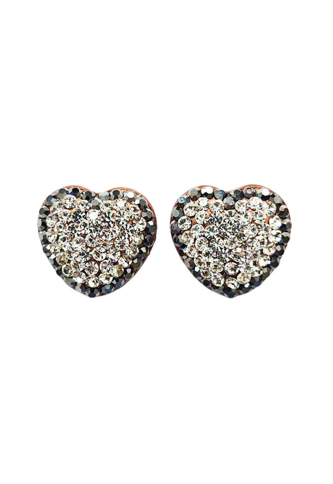 Brinco Grazi de coração com strass hematite e cristal banhado no vintage