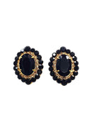 Brinco Diamante Negro oval de pedras pretas banhado no dourado
