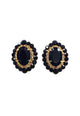 Brinco Diamante Negro oval de pedras pretas banhado no dourado