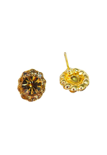 Brinco Julie: Pequeno Oval com strass Light Colorado Topaz no Dourado | Brilho na Medida